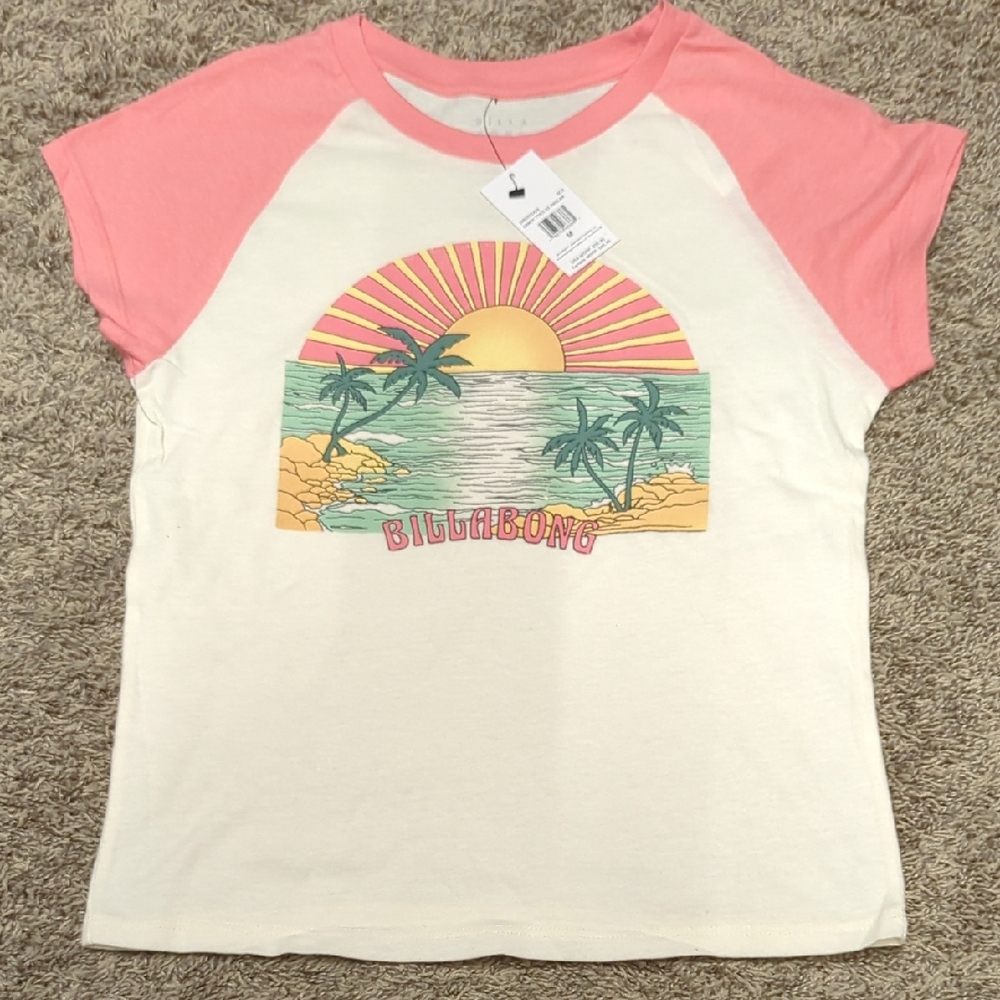 Billabong Juniors Sunset Graphic Tee in Pink and Cream